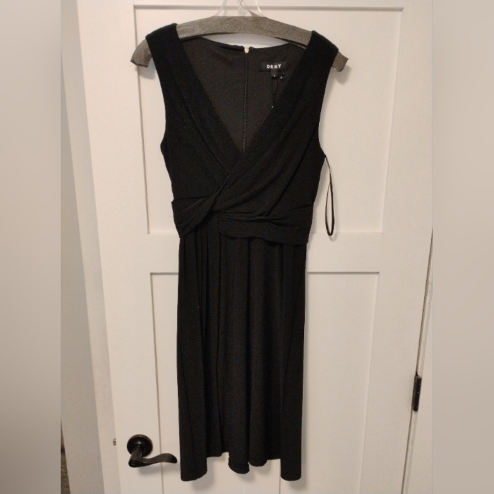 Dkny Black Knee-Length A-Line Dress with Tie Front